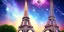 Placeholder: Eiffel tower made from diamonds . nebula in sky . flying automobiles passing by.