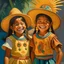 Placeholder: 2 mexican childeren smile painting neoclassism whole body zoom the sun