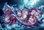 Placeholder: Dynamic complex hypnotic fractal 3D structures twisting and morphing between organic and geometric forms with horizontal Symmetry, smooth translucent iridescent glass with inner glow and bubbles, varied transparent materials, stormy skies, intense dramatic