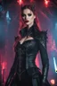 Placeholder: Gorgeous HD Photography Beautiful super model European woman cyberpunk rocker heavy metal music,dress Gothic Vampire Queen clothes,on stage music concert background, b-horror film screencap