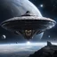 Placeholder: a colossal titanic spaceship gracefully navigating the vast expanse of space, looming close to a large grey planet. The massive vessel, adorned with sleek metallic hulls and intricate technological marvels, exudes a sense of awe-inspiring grandeur as it glides through the cosmic void. Against the backdrop of the imposing grey planet, the spaceship appears as a behemoth