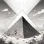 Placeholder: a giza pyramids inking comic art worm-eye view