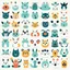 Placeholder: Icons, set of icons, animal world, animals, various poses and movements, various emotions. Joy, Anger, Sadness, Happiness, Cute and cartoonish, Reversible, Crisp facial details, Simple, Minimalist, abstract