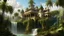 Placeholder: Un palacio estilo van vogh con palmeras jungle waterfall