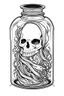 Placeholder: spooky ghost stuck in the jar idea, line art, background, vector, svg, black outline on white background, leave plenty of white space beetween lines for coloring, tattoo style, tattoo idea,full body, minimalist