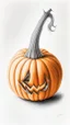 Placeholder: pencil drawing of a pumpkin. Spooky, scary, halloween, white background, colored pencils