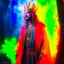 Placeholder: paint splatter, photorealism, a russian hippie king hovering in the underground grove glowing light, in the style of italian masters, 8k, down-light, soft light, depth of field, photo realism, trending on art station, high detail, smoke and fog