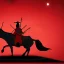 Placeholder: red samurai riding a red rhino, full moon, transparent background