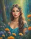 Placeholder: Oil pastel painting of a beautiful girl, fantasy, dream, forest, glitter background, beautiful, oil pastel painting, fantasy art, fairy, young girl, beautiful portrait painting, flowers, colorful, inspired by Thomas Kinkade, fine art, 8k