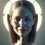 Placeholder: mother smiling, close-up head, cyberpunk, realistisch, light, ray-tracing, view from left, realistic skin with details