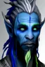 Placeholder: A tieffelin with blue skin and white Dreadlock hair. His pupil-less eyes are green. He wears a small beard.