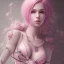 Placeholder: pink short hair, leaning pose, latex suit, realistic body, portrait, high lighting, intricate detail,