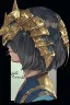 Placeholder: A handsome 30 year old knight, black hair, dark blue eyes, male bob haircut, in black-and-gold plate armor, no beard, european, portrait