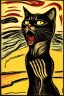 Placeholder: Cat holding her head with her hands. The scream Edvard Munch. Painting style of Edvard Munch