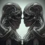 Placeholder: two viking girls kissing each other, hr giger, scary, steam punk, realistic, made in octane, cinematic, ultra-realistic, extremely detailed octane rendering, 8K, VRAY Super Real ar 2:3, dof photorealistic futuristic 50mm lens hard lighting dark gray tintype photograph, realistic lighting, sepia color