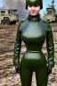 Placeholder: Russian military girl. Caput, head is heavily armed with old-fashioned cameras. Army green surfaces body, latex. Perfect body, thick thighs and calves. simple face. Wide hip, skirt bleats nicely. Asa Akira. Partly symmetrical. Straitjacket. Rusty and decayed background. Steam-plunge air-bottles. Euclidean 3D-tiling walls. 5th dimensional surface structures. Oppressive atmosphere