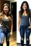 Placeholder: Gina Rodriguez at 0% transformation exhibits a casual appearance with average physique. She wears standard jeans and a T-shirt. Her hair is dark, and her complexion is ordinary. Gina stands at an average height with typical body proportions. No notable curves or distinct facial features. Body: Average, Ordinary, Casual, Standard, Typical Hair: Dark, Average Outfit: Jeans, T-shirt Height: Average Physique: Standard Facial Features: Ordinary Complexion: Typical