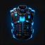 Placeholder: bulletproof vest, black background, blue, cyberpunk style, video game icon