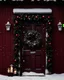 Placeholder: Christmas wreath on the door of the house surrounded by falling snowflakes