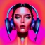 Placeholder: close-up of a female face with headphones in retro colors, synthwave style, 2d, digital, vector art