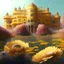 Placeholder: A very large palace made of flowers with a yellow river