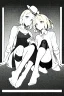 Placeholder: little blonde girl on her knees holding her hands on her head, grayscale