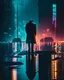 Placeholder: A striking and dramatic image of a lone figure standing in the rain, with a city skyline in the background and neon lights reflecting off the wet pavement, casting deep shadows and highlighting the figure's silhouette.