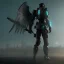 Placeholder: warrior angel, black wall, city, meditation, dark background, cyberpunk, 8k quality