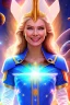 Placeholder: cosmic woman smile, admiral from the future, one fine whole face, crystalline skin, expressive blue eyes,rainbow, smiling lips, very nice smile, costume pleiadian, Beautiful tall woman pleiadian Galactic commander, ship, perfect datailed golden galactic suit, high rank, long blond hair, hand whit five perfect detailed finger, amazing big blue eyes, smilling mouth, high drfinition lips, cosmic happiness, bright colors, blue, pink, gold, jewels, realist,