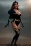 Placeholder: Raquel Welch as evil queen in black leather gown, angry, busty, curvey, cleavage, unreal 5, octane render, cinema4d, dynamic lighting, dramatic lighting, 4k, redshift render, highly detailed, hyper realistic