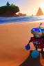 Placeholder: The robot and the moose on the beach happily making sandcastles in the sun, art by Pixar and Dreamworks