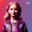 Placeholder: Jennifer lawrence toddler, full body, leather jacket, floral shirt, floral skirt, Nike sneaker, soft skin, city background, dramatic lighting, hyper realistic