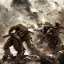 Placeholder: A battle seen that all soldier are dead except a samurai that loses on of his hand , high details high quality , full body on picture dead army in background, smook everywhere cinematic effect,art by Greg rutkowaski