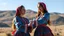 Placeholder: very beautiful azeri ladys in pretty folk blue costum dancing grace fully.