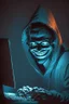 Placeholder: or how about: hacker in the dark with glasses using computer with evil smile