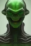 Placeholder: green alien, head, evil, red eyes, big silver teeth, weapons, blood, 8k, finely detailed, photo realistic, HR Giger style