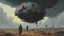 Placeholder: science fiction painting, Denis Sarazhin, Alejandro Burdisio, Alex Colville, Simon Stalenhag, dark ominous sky