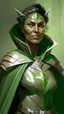 Placeholder: A tall human woman with tanned skin. Her face, marked by the years, always has a smirk on it, showing her superiority in the eyes of the others. She is dressed in grey armor and wears a half-green cape.