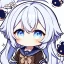 Placeholder: Clear focus, High resolution, long white hair, hair between eyes, straight long locks, sparkling blue eyes, wearing a sailor uniform, wearing a sailor skirt, wearing a brown vest, cute, 1girl, fluffy hair, cute, chibi, cartoon, rough line art, white background