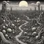 Placeholder: surreal morbid chaotic landscape, horror surrealism, creepy, artistic, by Basil Wolverton, by Steven Harrington.