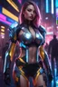 Placeholder: Full body portrait realistic cyber Russian girl half dressed appealing, nightlife costume, she is looking at her holographic watch, futuristic uplifting mood and motivation theme, science fiction, spectacular landscape spring season in cyberpunk city, incredibly beautiful in the cyber-city street, stunning intricate meticulously detailed dramatic digital illustration volumetric lighting, 200 megapixels 8K resolution, back-lit soft lights, photo-realistic arts, realistic photography, neon colo