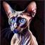 Placeholder: beautiful blue eyed, tall ,long legged, slender, elegant, sophisticated, sphynx-like chocolate point siamese cat expressionism pointillism style