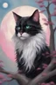 Placeholder: Warrior cats, female black Maine coon. piebald white, blue eyes. moon collar. torn ear. deep pink scar on her hip. (painting)