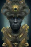 Placeholder: black male African alien, cracks in the voodoo head, wicked, diamond eyes, crown, blood, 8k, finely detailed, photo realistic, leopard style turquoise skull head gold dragon space alien rain skeleton gold tooth silver helmet silver space suit spaceships