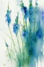 Placeholder: Abstract wet watercolour, blue green stalks delphiniums, no crop