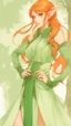 Placeholder: Hot Elf with orange hair and glowing green eyes She wears a light green dress