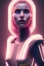 Placeholder: cyberpunk, head, women, portrai, tron sketch of a girl on lined paperA beautiful one nude body of a make up smiling woman blond long hair, alone, high key lighting, volumetric light high details with white stripes and blue eye, smiling with plump pink lips, flowers around, unreal engine petit prince belle fine, profil de trois quart, grand front cosmique, peau bleu cristalline, yeux bleu, perle sur le front long cheveux blond et rose etoilé, cristaux sur le corps, collier de grande princesse, l