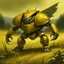 Placeholder: A gold lightning elemental bumblebee painted by Grant Wood