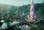 Placeholder: Immersive​ Magical fantasy elven town city tower forest rivendell tree flower pink green yellow beautiful nature river 4k full hd