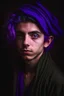 Placeholder: A portrait of a young Elf, a wizard, purple hair, Caravaggio style